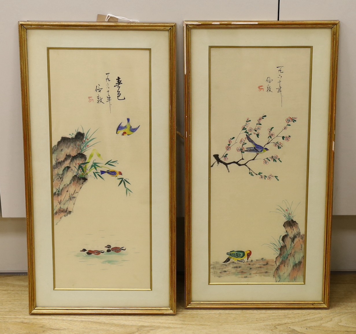 A pair of framed Chinese or Japanese watercolours on silk